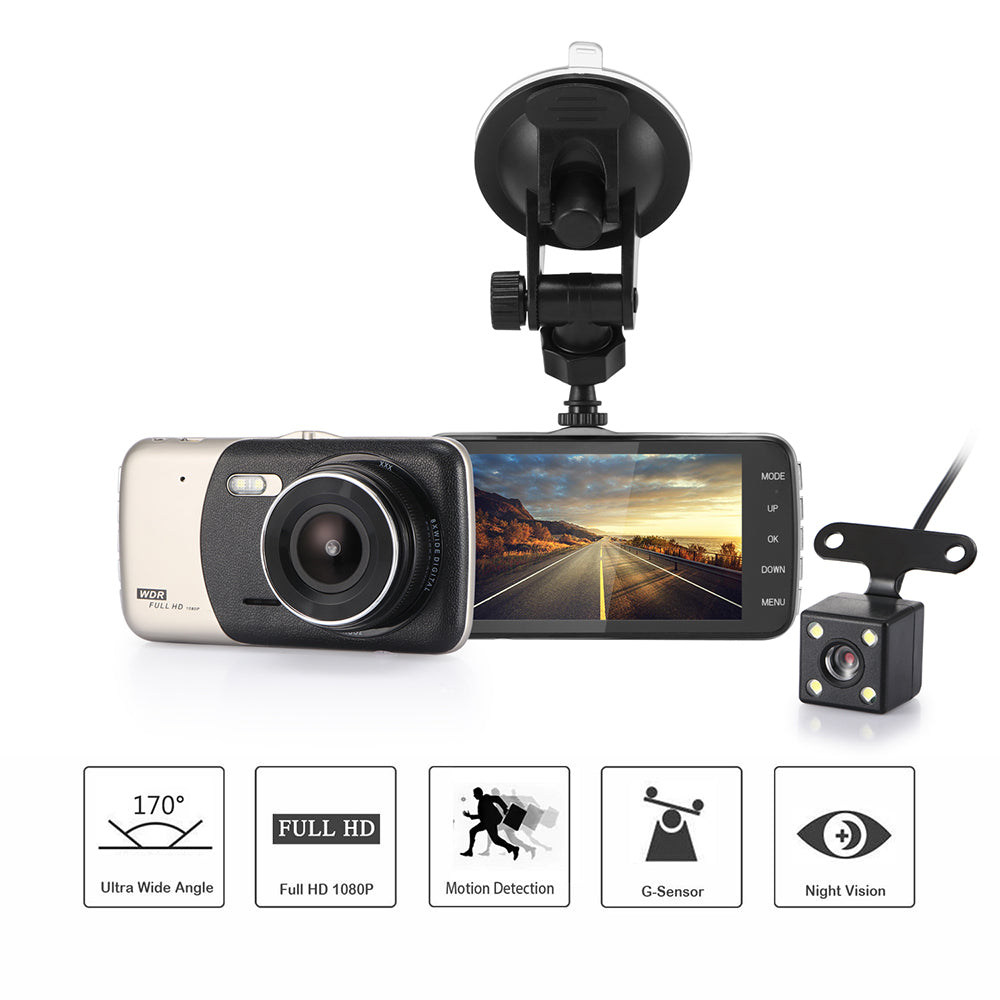 4" Dual Lens 1080P FHD 1.0MP Dash Camera Car DVR